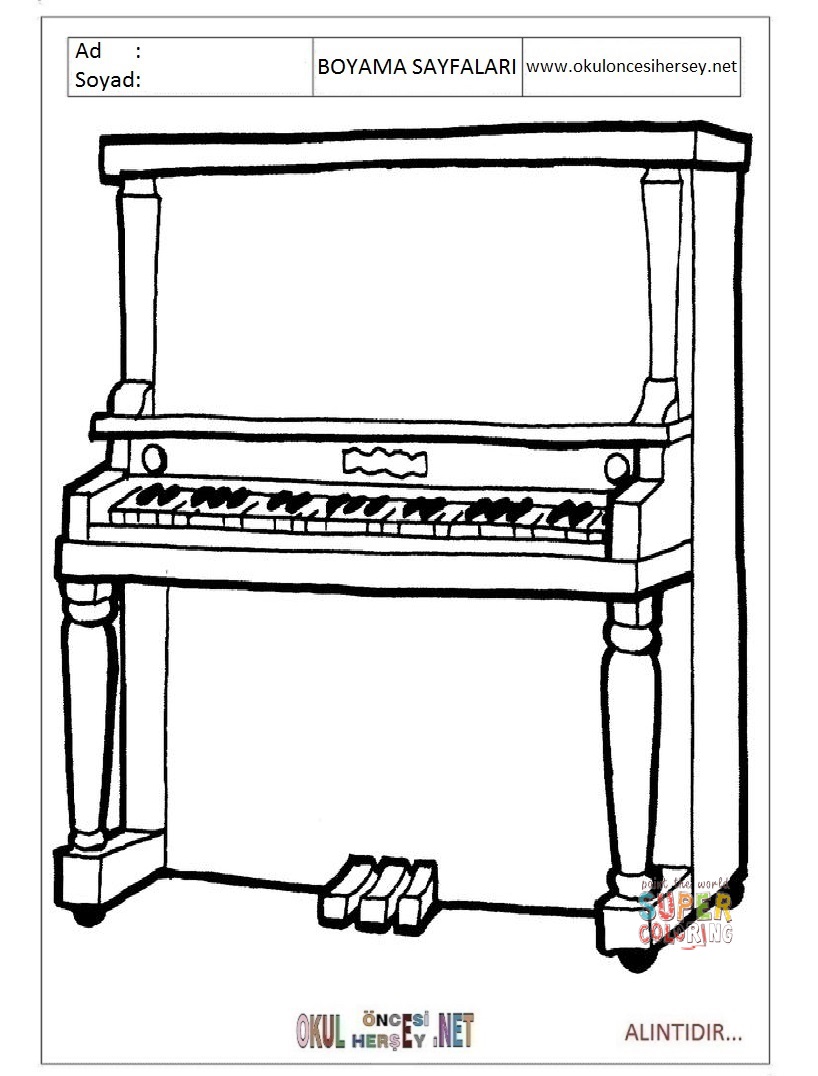 Çocuklar İçin Piano Boyama Sayfaları 