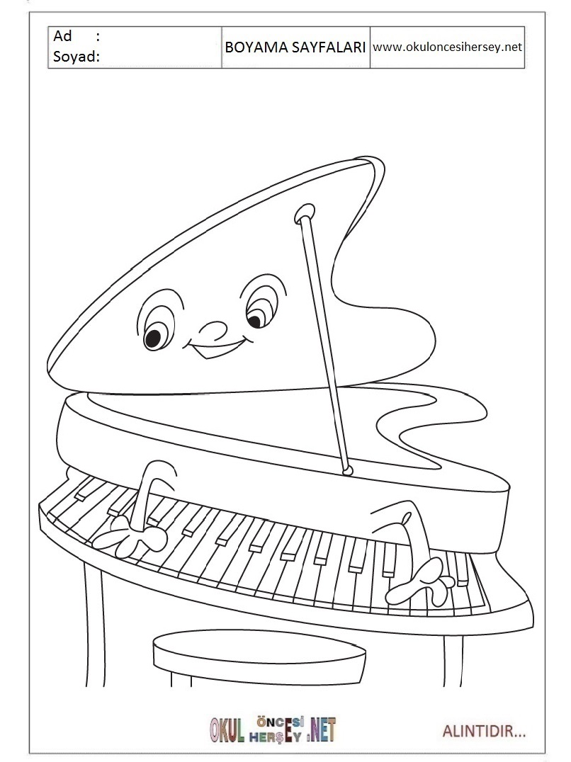 Çocuklar İçin Piano Boyama Sayfaları 