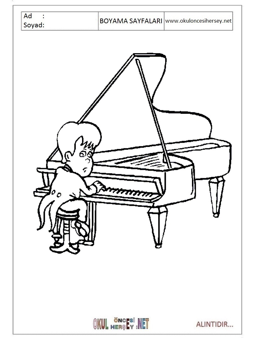 Çocuklar İçin Piano Boyama Sayfaları 