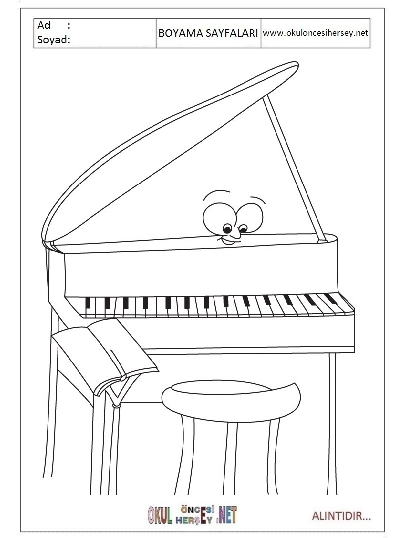 Çocuklar İçin Piano Boyama Sayfaları 