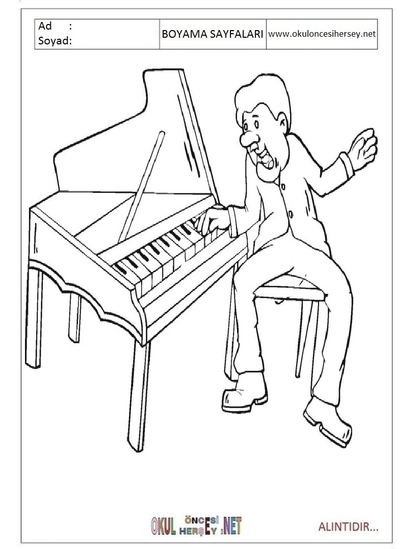 Çocuklar İçin Piano Boyama Sayfaları 