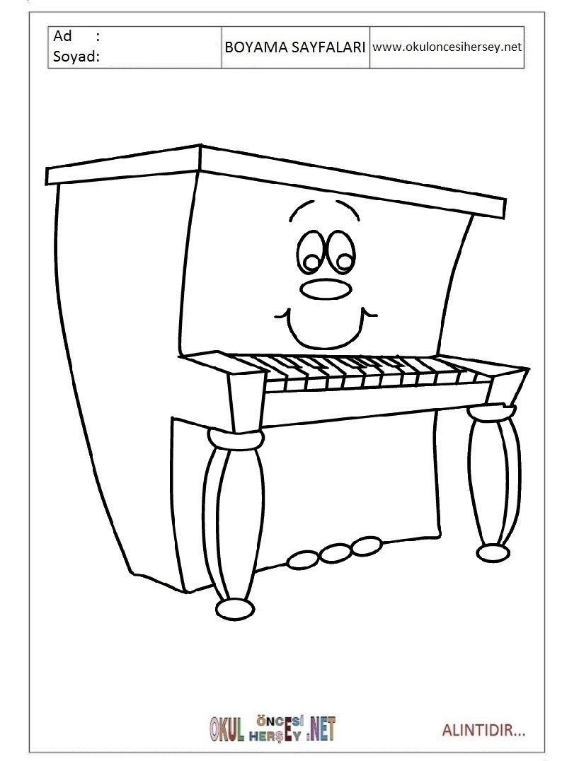 Çocuklar İçin Piano Boyama Sayfaları 