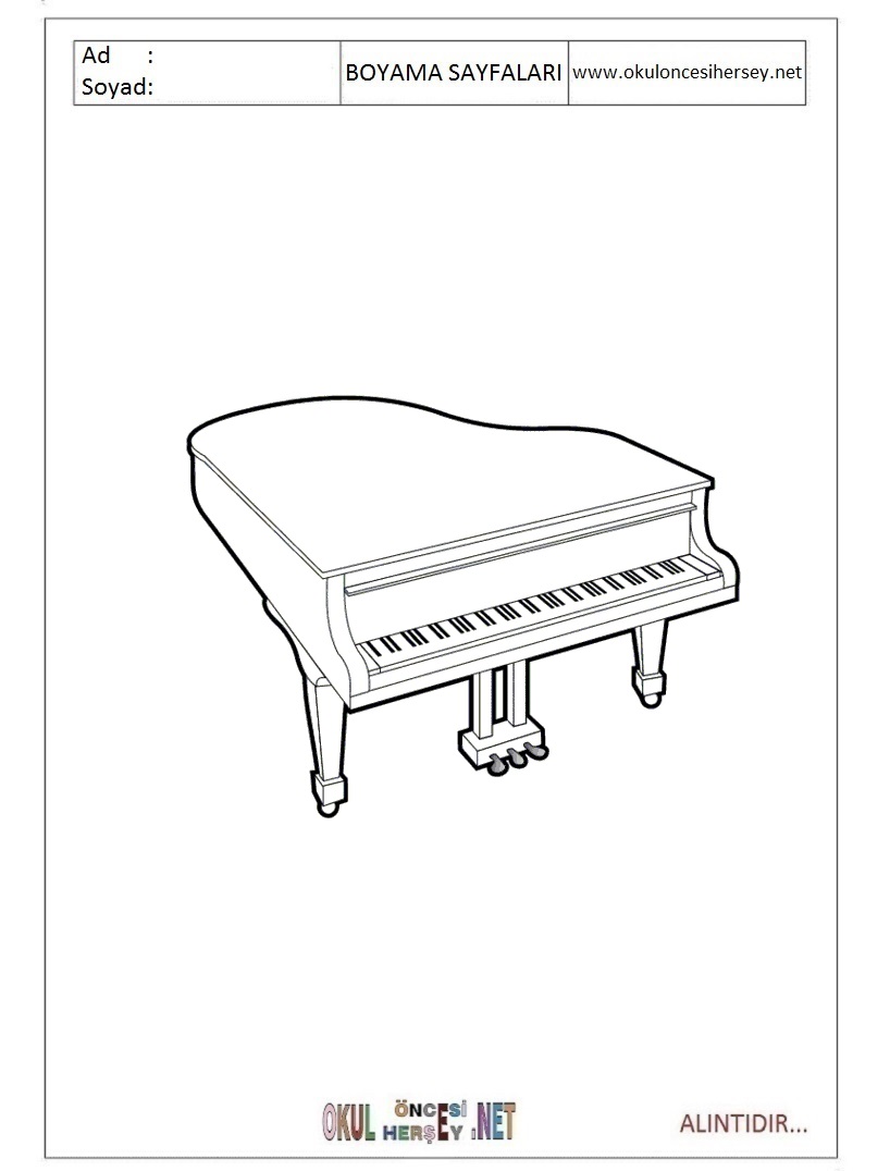 Çocuklar İçin Piano Boyama Sayfaları 