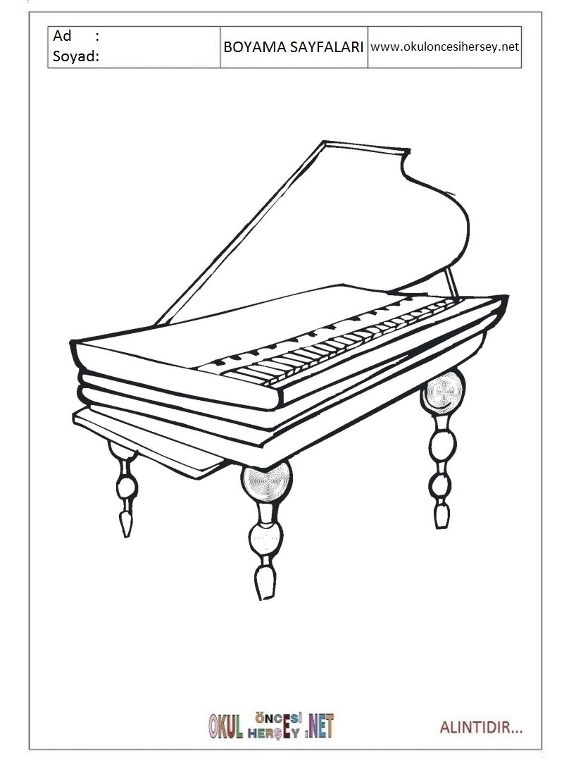 Çocuklar İçin Piano Boyama Sayfaları 