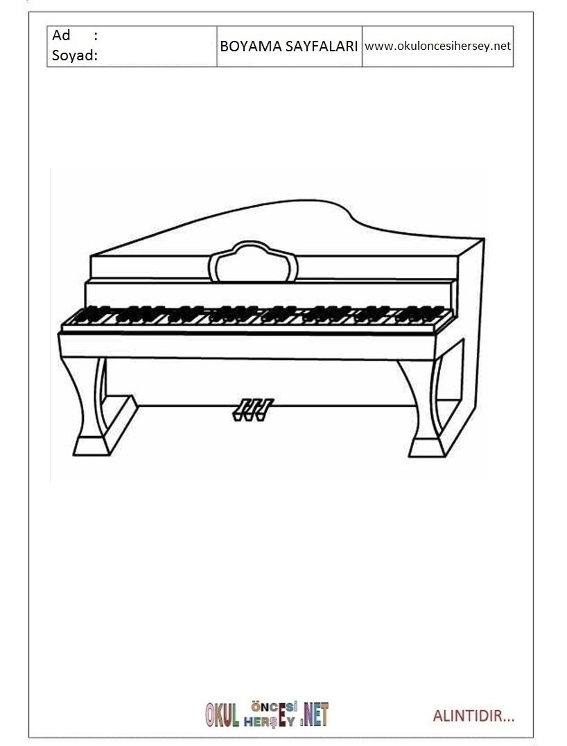 Çocuklar İçin Piano Boyama Sayfaları 