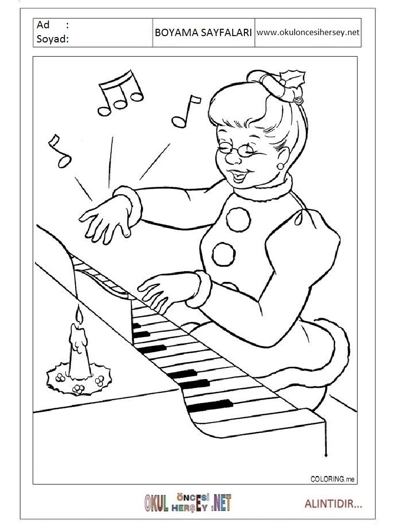 Çocuklar İçin Piano Boyama Sayfaları 
