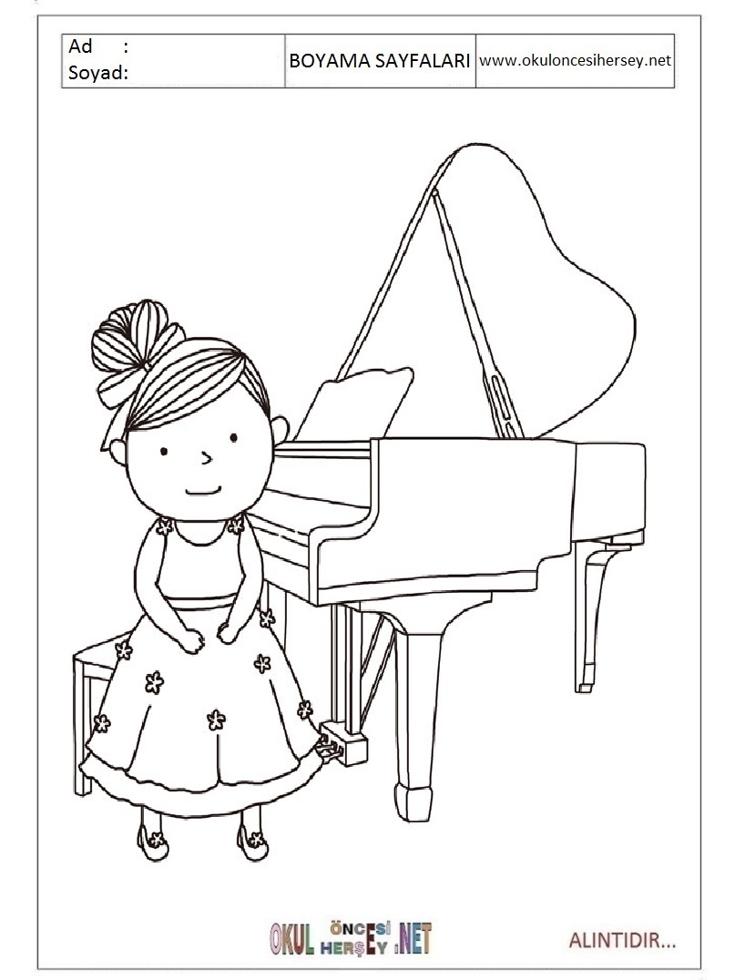 Çocuklar İçin Piano Boyama Sayfaları 