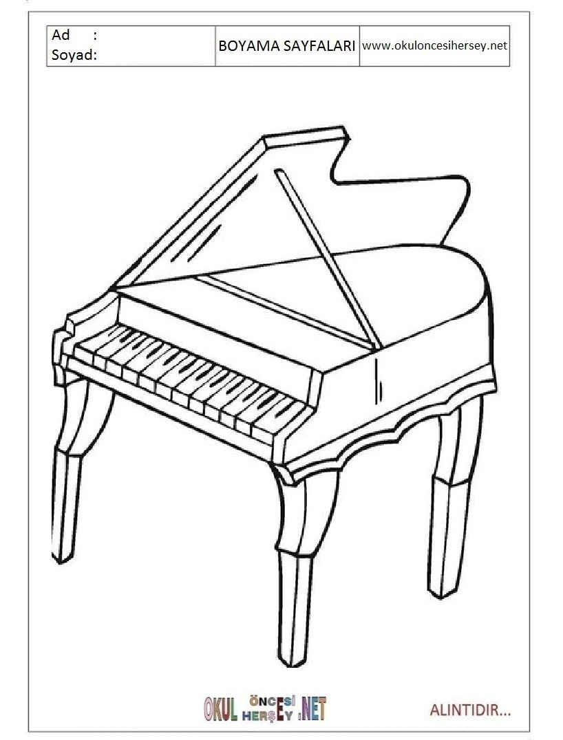 Çocuklar İçin Piano Boyama Sayfaları 