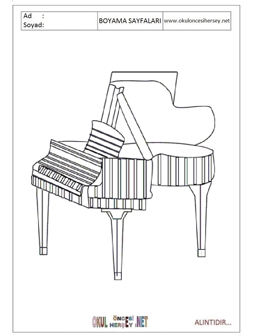 Çocuklar İçin Piano Boyama Sayfaları 