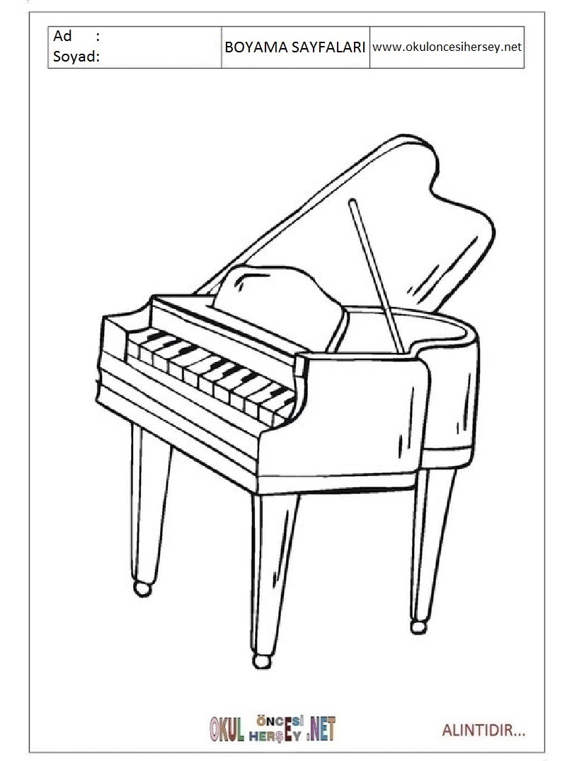 Çocuklar İçin Piano Boyama Sayfaları 