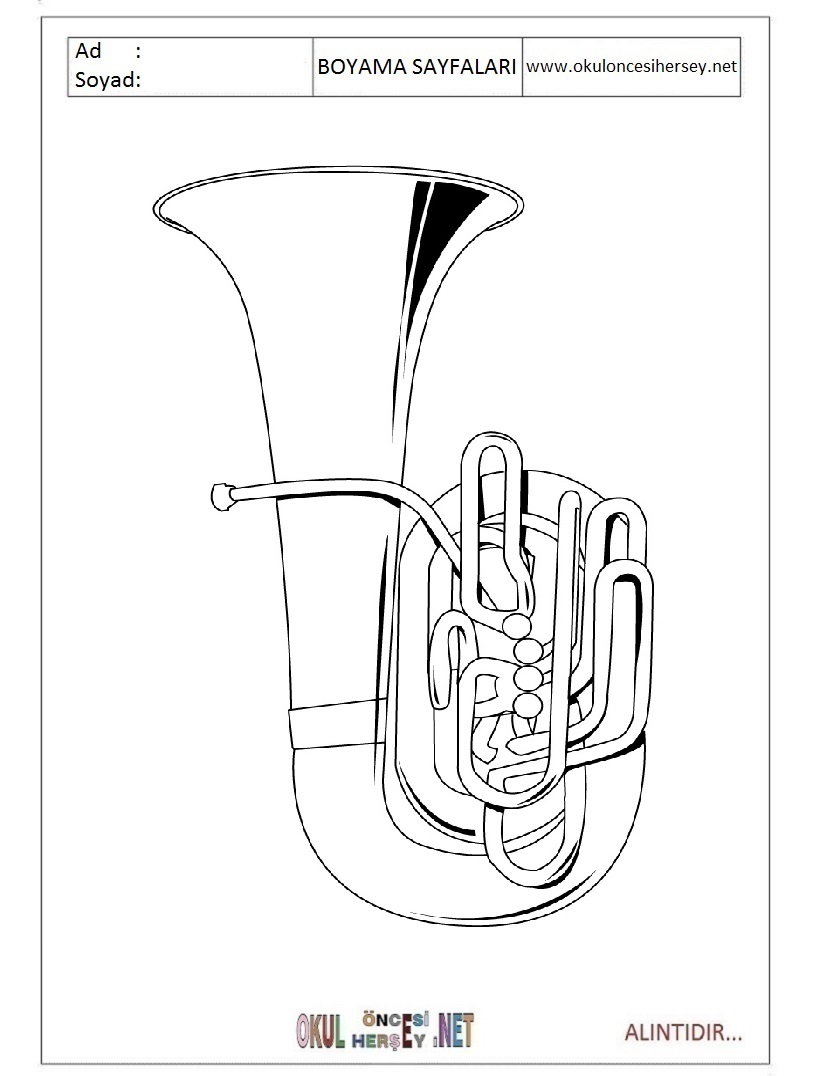 Çocuklar İçin Tuba Boyama Sayfaları 