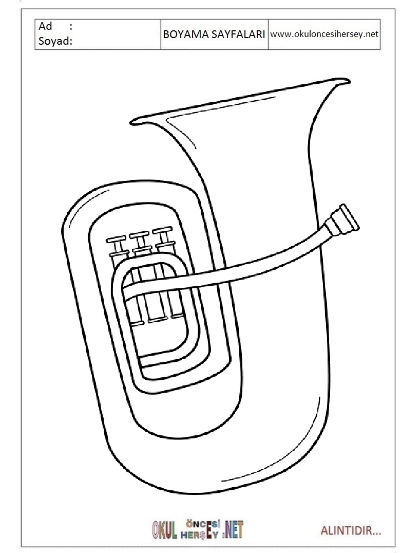 Çocuklar İçin Tuba Boyama Sayfaları 