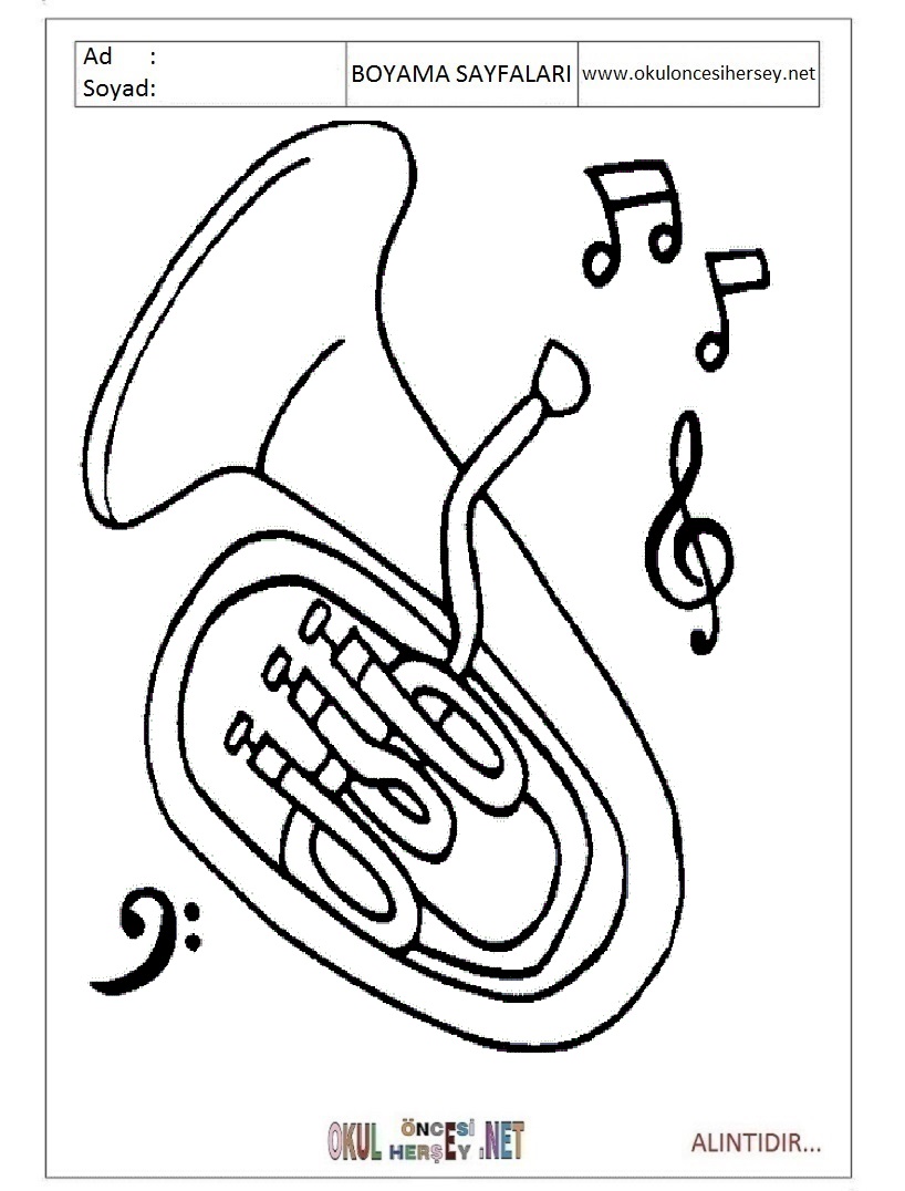 Çocuklar İçin Tuba Boyama Sayfaları 