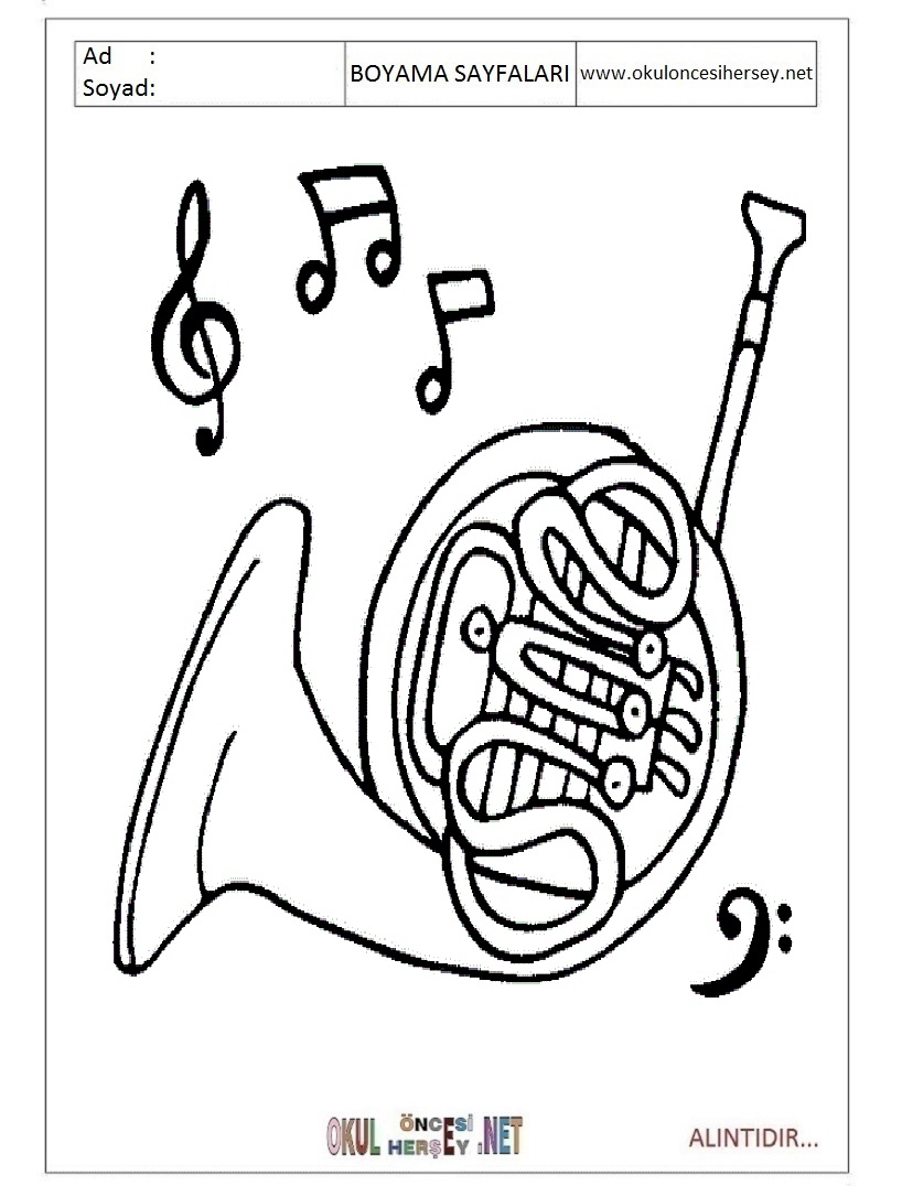 Çocuklar İçin Tuba Boyama Sayfaları 