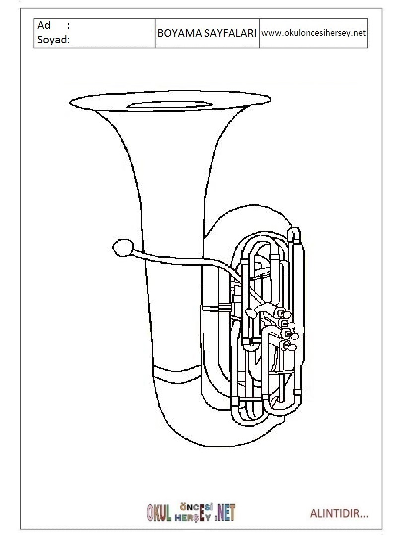 Çocuklar İçin Tuba Boyama Sayfaları 