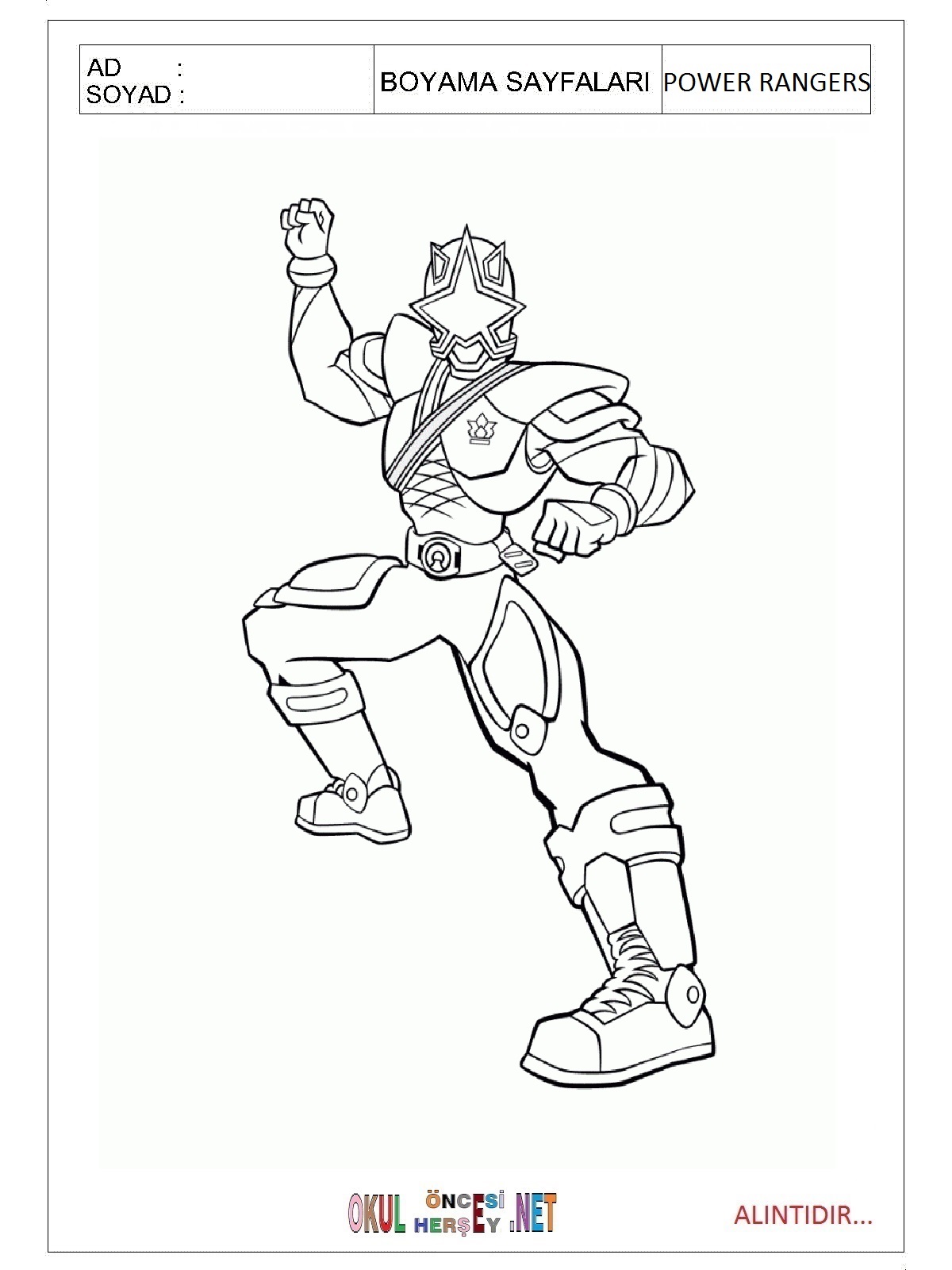 Power Rangers boyama sayfaları