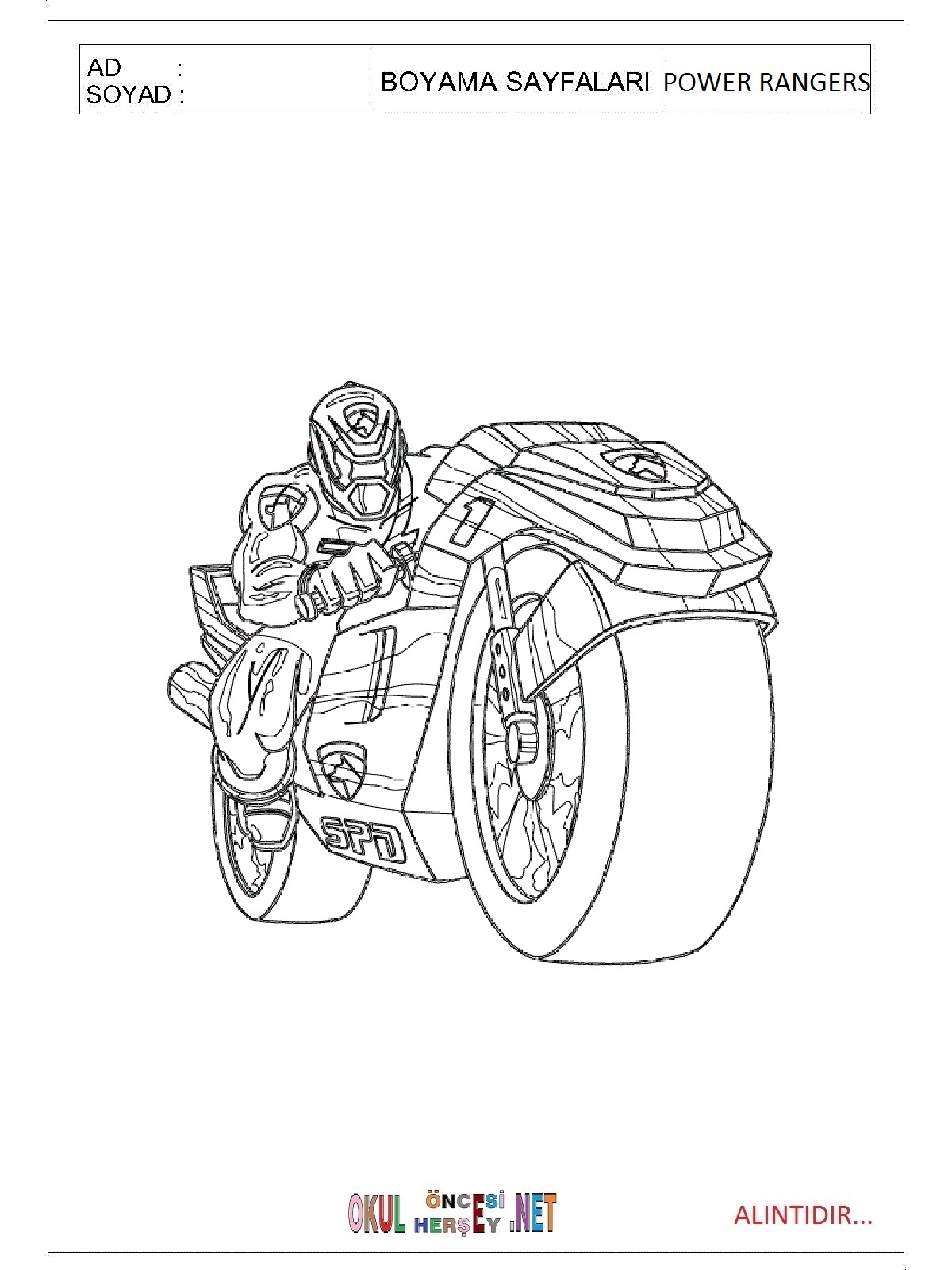 Power Rangers boyama sayfaları
