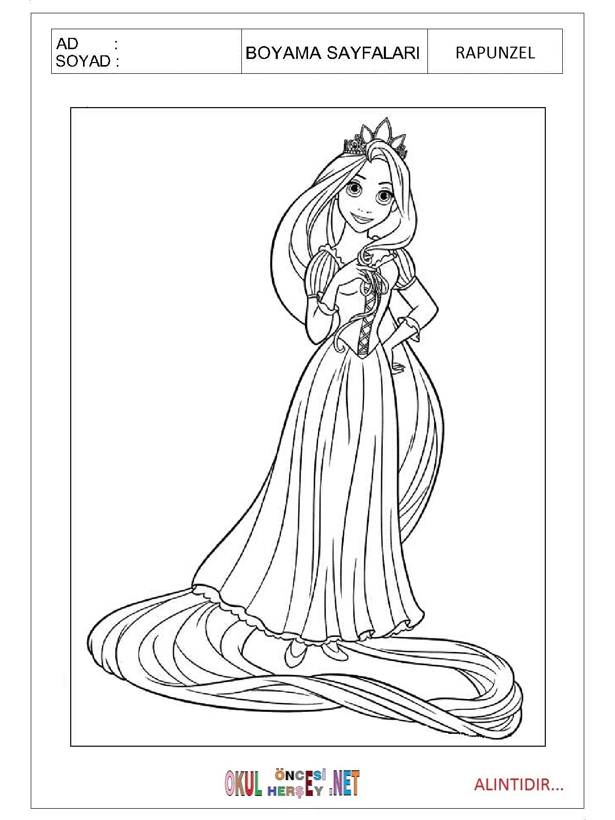 Çocuklar İçin Rapunzel Boyama Sayfaları 