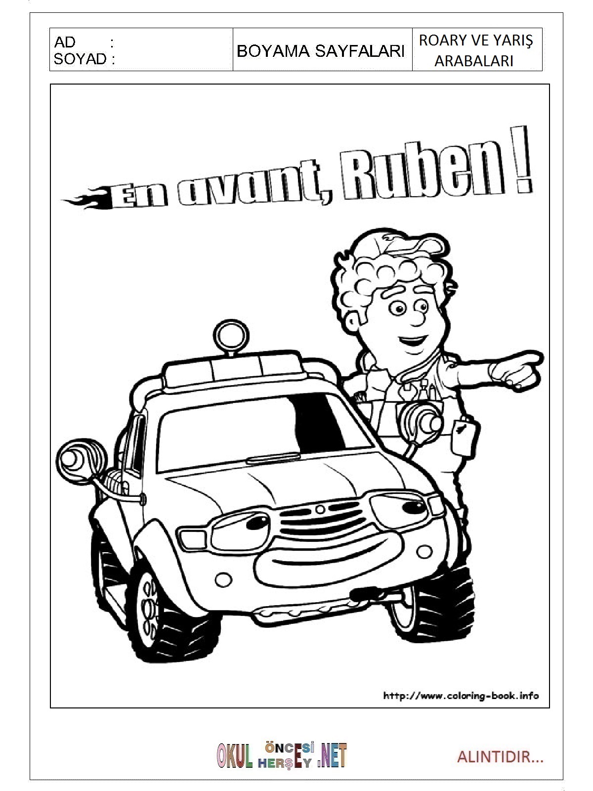 Roary ve Yarış Arabaları boyama sayfaları