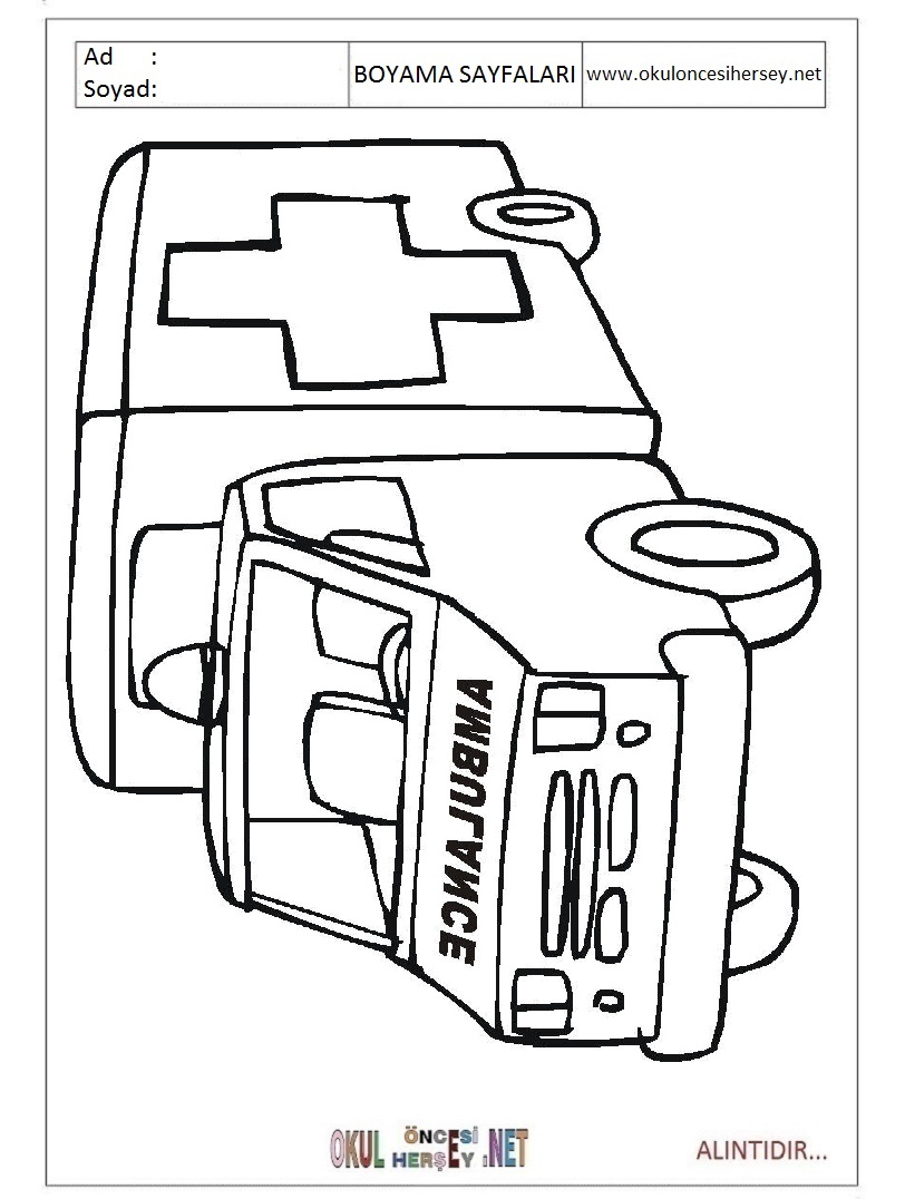 Çocuklar İçin Ambulans Boyama Sayfaları 