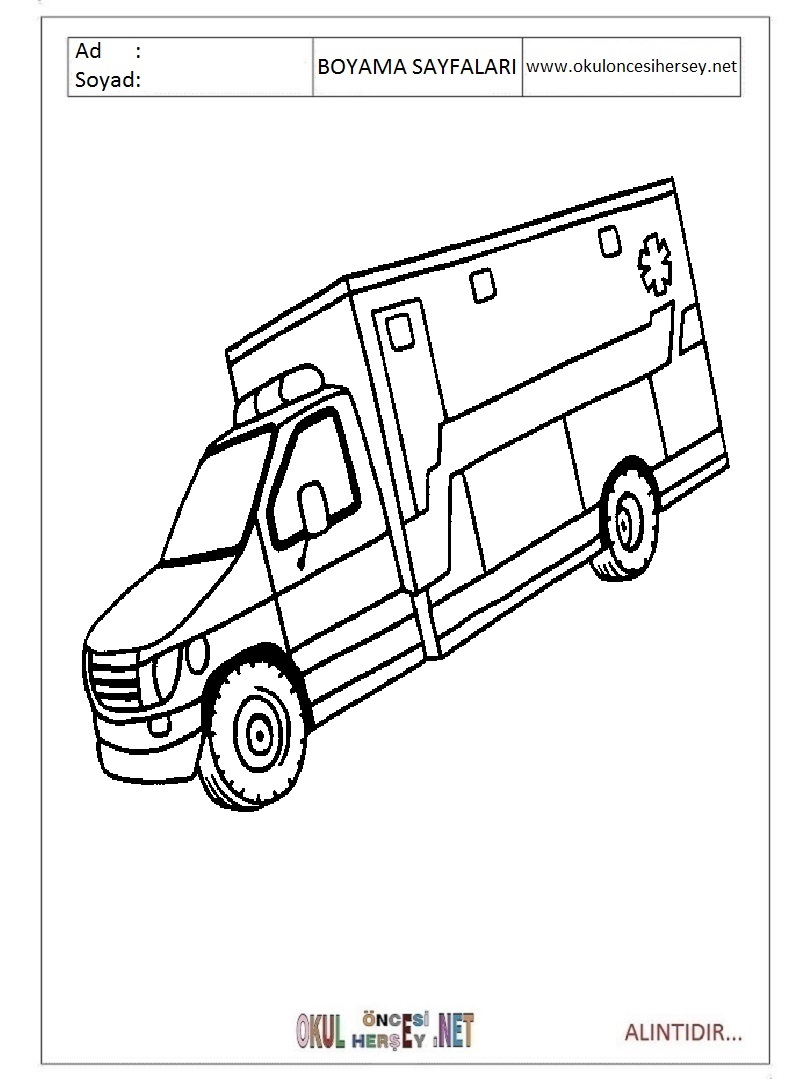 Çocuklar İçin Ambulans Boyama Sayfaları 