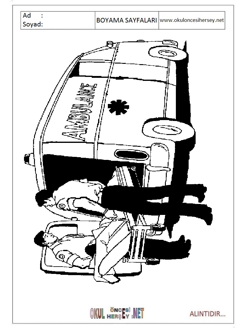 Çocuklar İçin Ambulans Boyama Sayfaları 