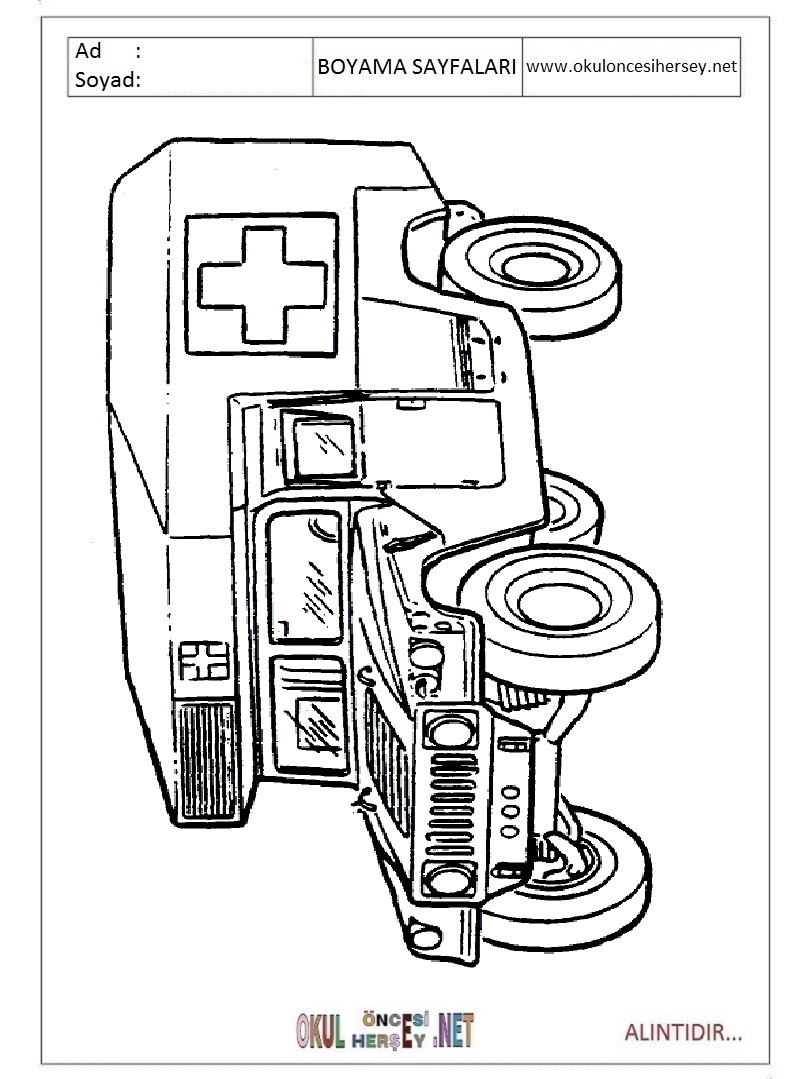 Çocuklar İçin Ambulans Boyama Sayfaları 