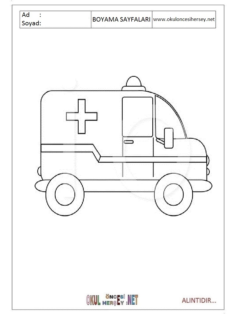 Çocuklar İçin Ambulans Boyama Sayfaları 
