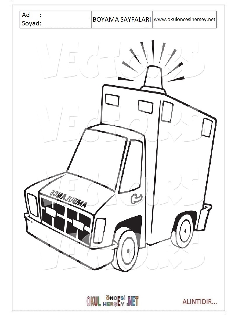 Çocuklar İçin Ambulans Boyama Sayfaları 