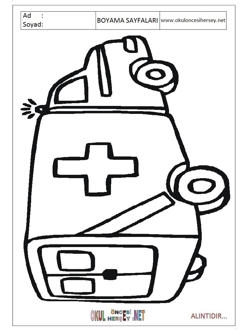 Çocuklar İçin Ambulans Boyama Sayfaları 