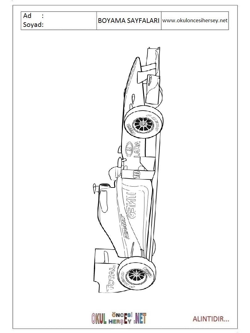 Çocuklar İçin F1-formula-1 Boyama Sayfaları 