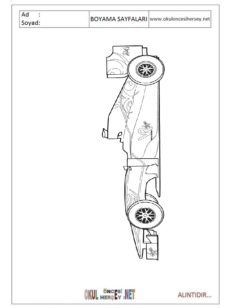 Çocuklar İçin F1-formula-1 Boyama Sayfaları 