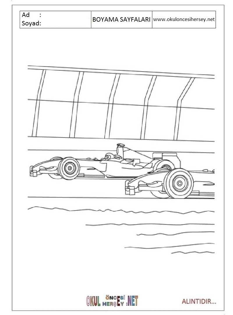 Çocuklar İçin F1-formula-1 Boyama Sayfaları 