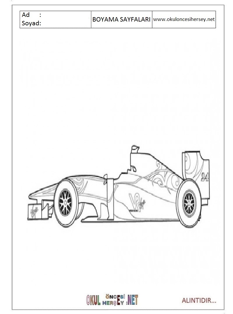 Çocuklar İçin F1-formula-1 Boyama Sayfaları 