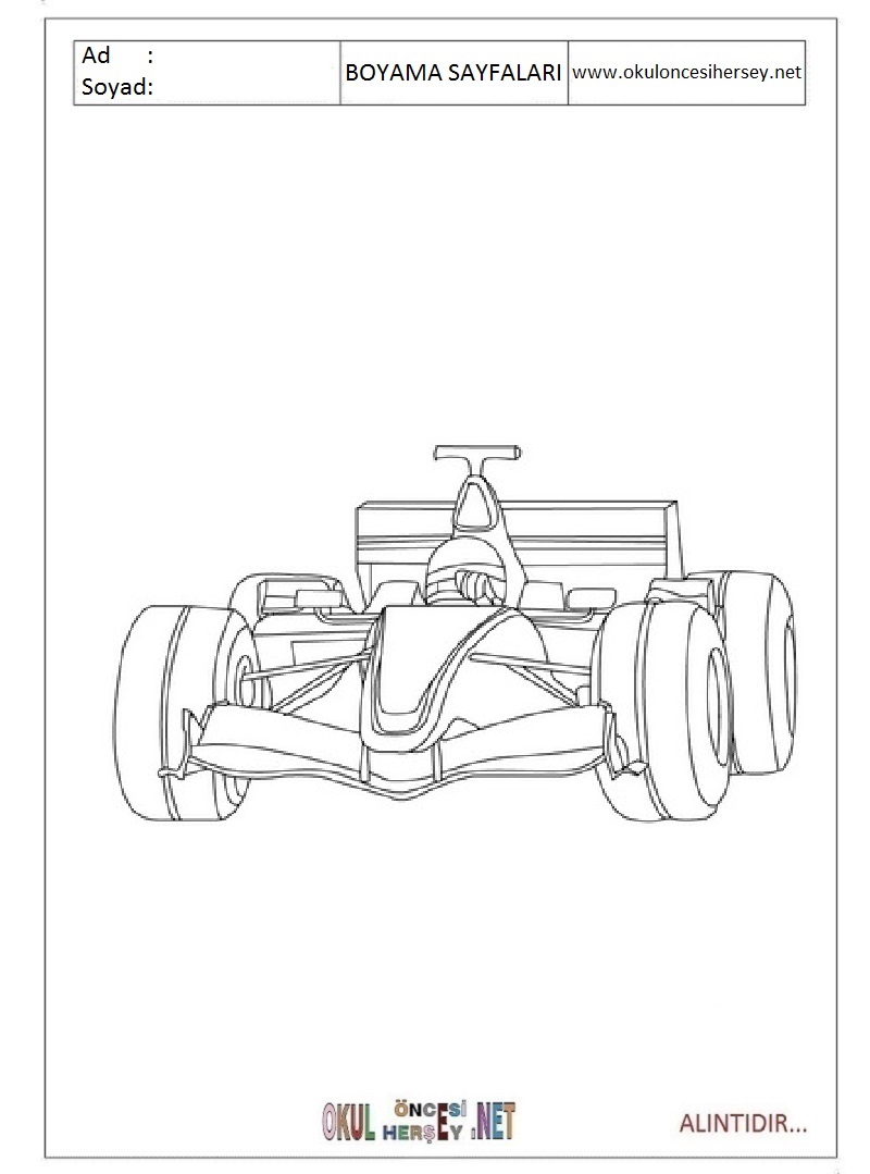 Çocuklar İçin F1-formula-1 Boyama Sayfaları 