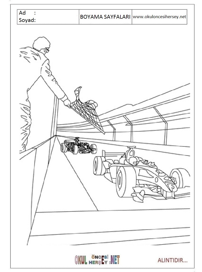 Çocuklar İçin F1-formula-1 Boyama Sayfaları 