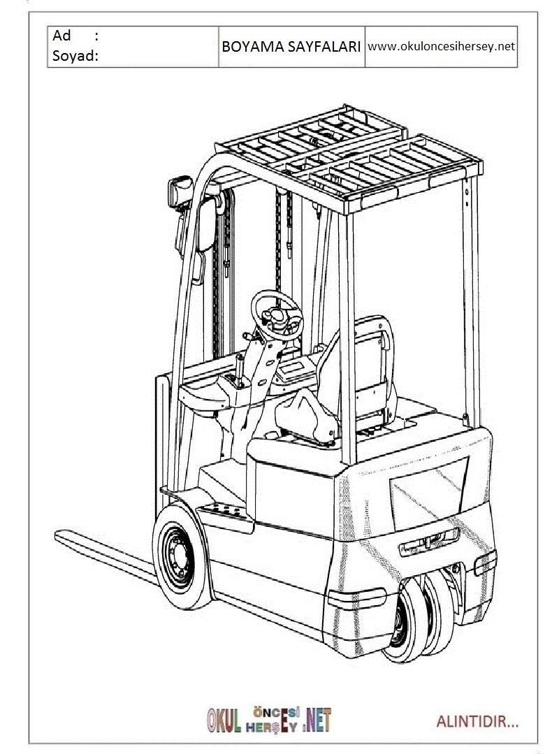 Çocuklar İçin Forklift Boyama Sayfaları 