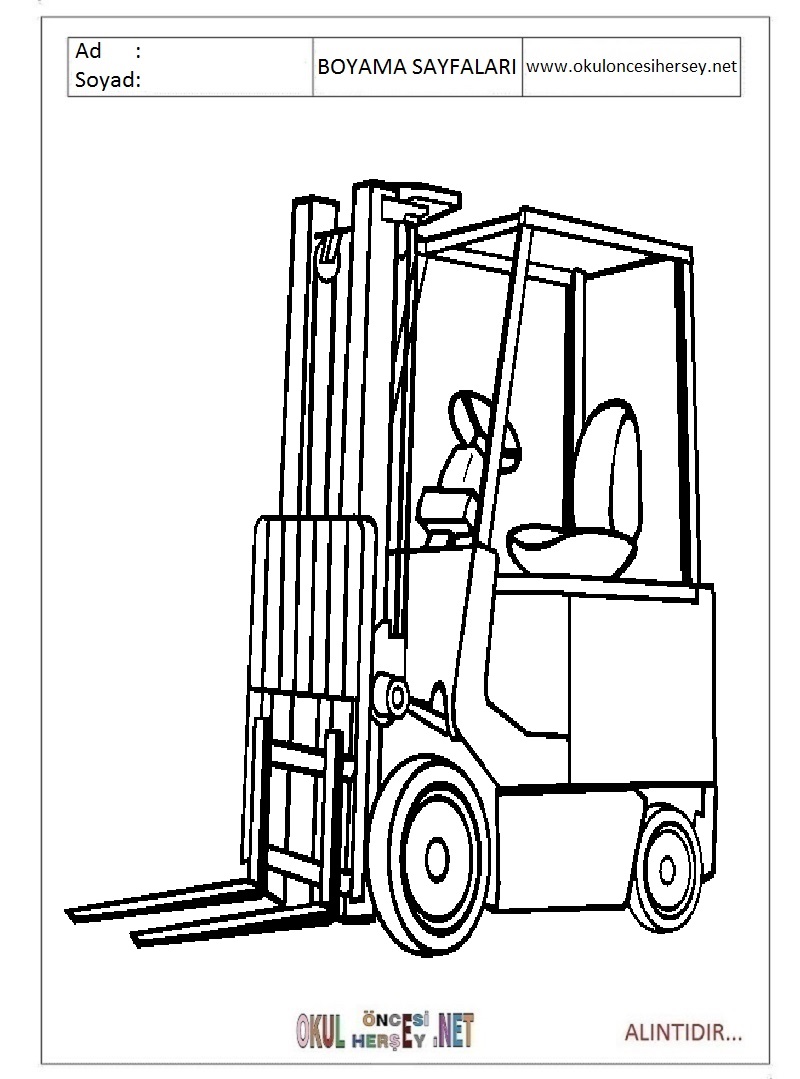 Çocuklar İçin Forklift Boyama Sayfaları 