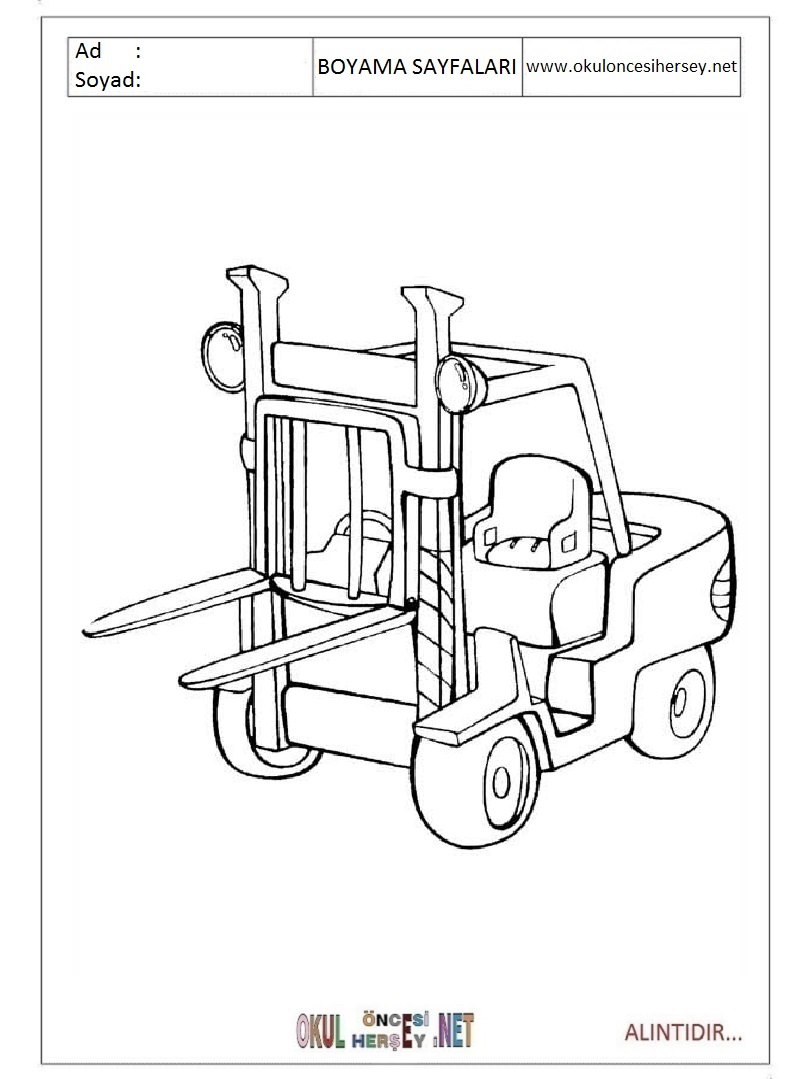 Çocuklar İçin Forklift Boyama Sayfaları 