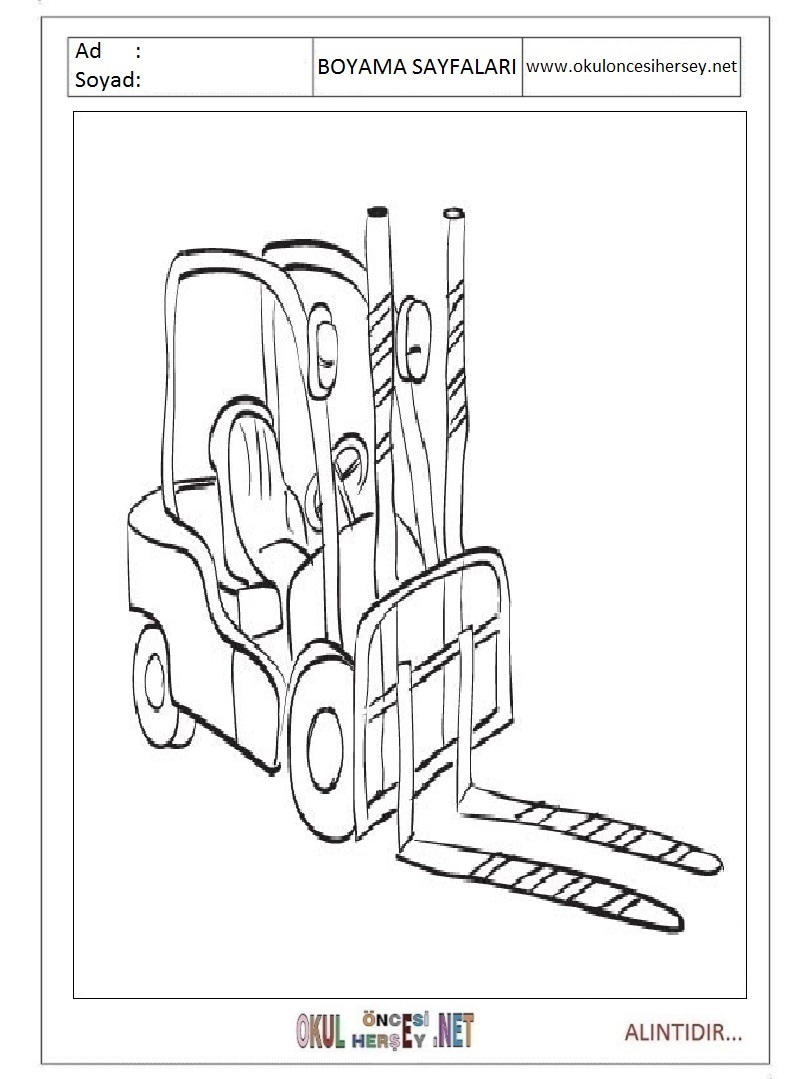 Çocuklar İçin Forklift Boyama Sayfaları 