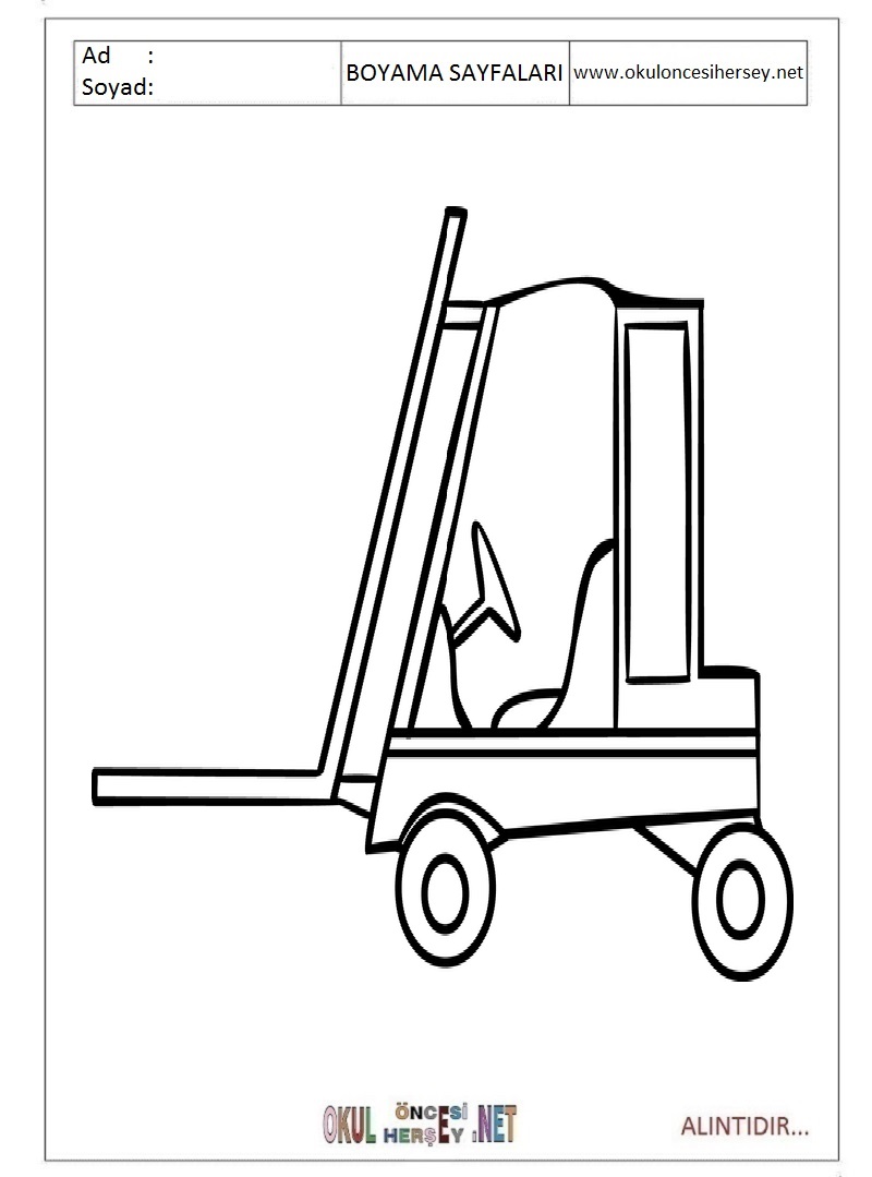 Çocuklar İçin Forklift Boyama Sayfaları 