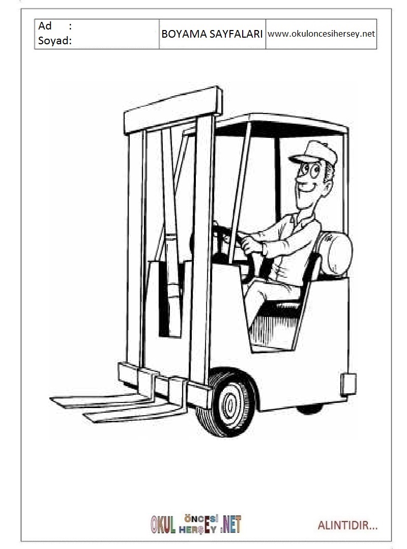 Çocuklar İçin Forklift Boyama Sayfaları 