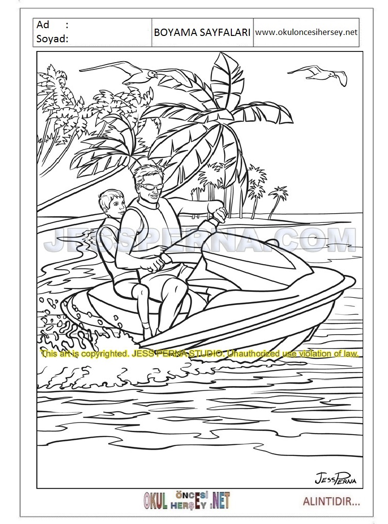 Çocuklar İçin Jet-ski Boyama Sayfaları 