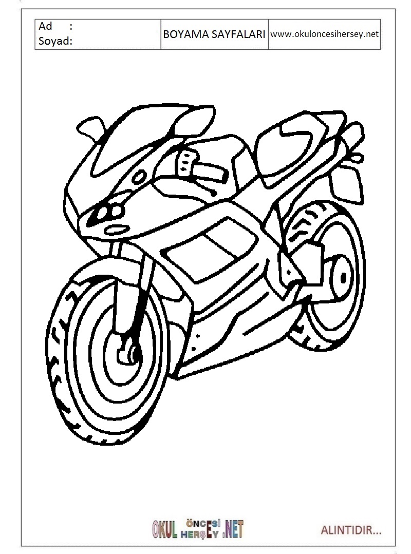 Çocuklar İçin Motor Boyama Sayfaları 