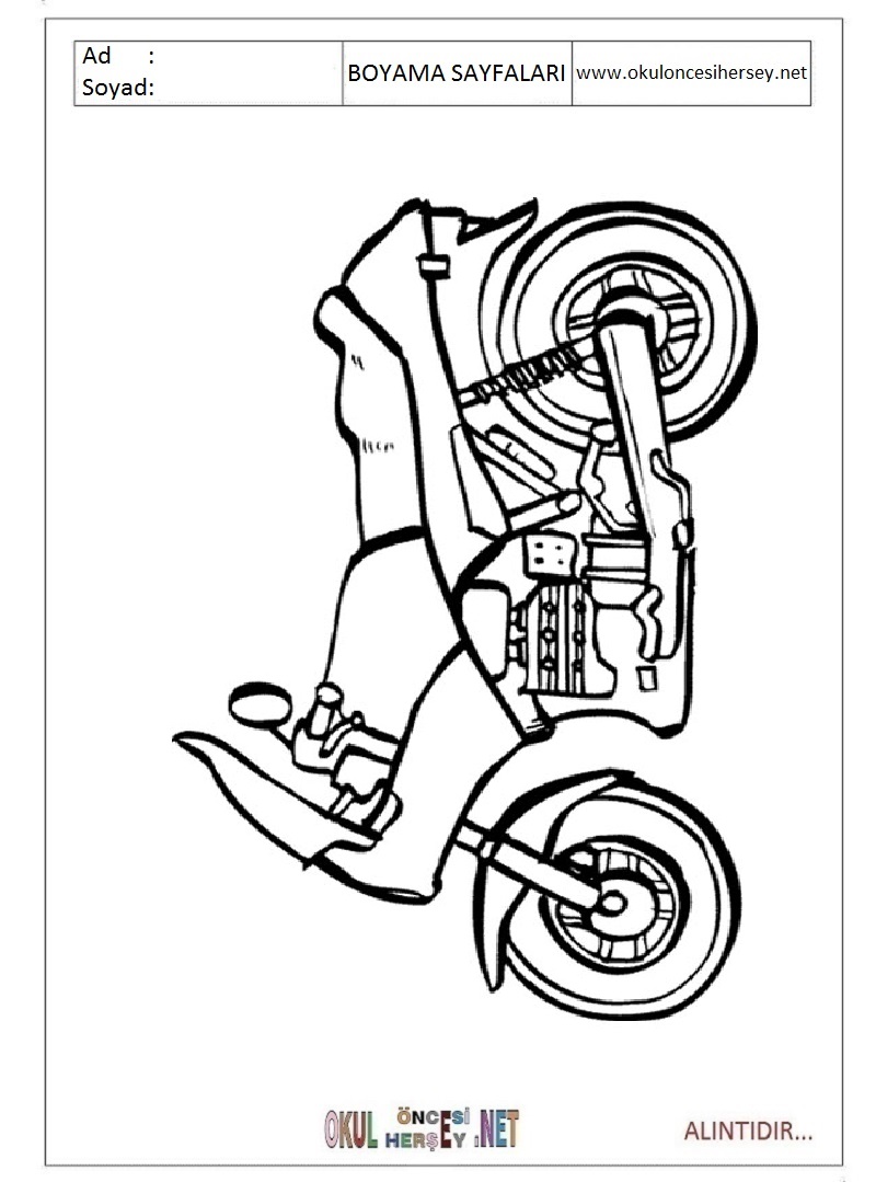 Çocuklar İçin Motor Boyama Sayfaları 