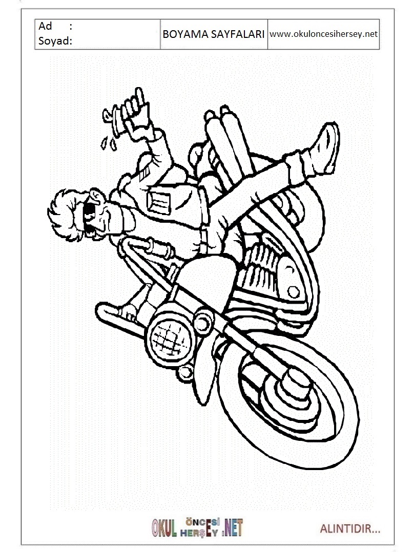 Çocuklar İçin Motor Boyama Sayfaları 