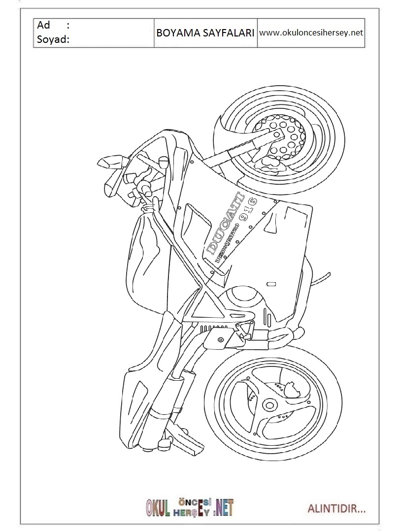 Çocuklar İçin Motor Boyama Sayfaları 