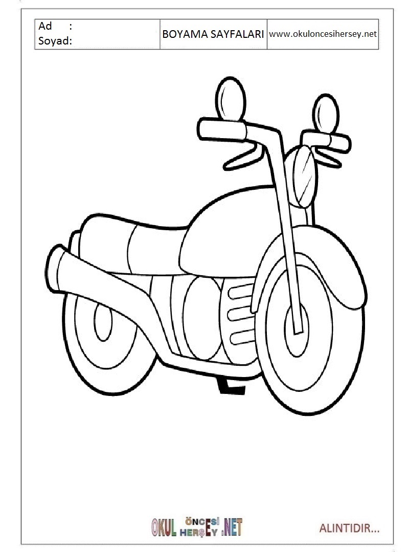 Çocuklar İçin Motor Boyama Sayfaları 