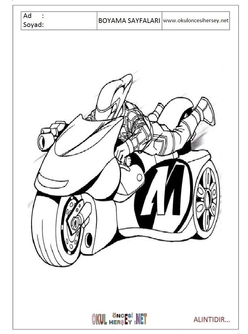 Çocuklar İçin Motor Boyama Sayfaları 