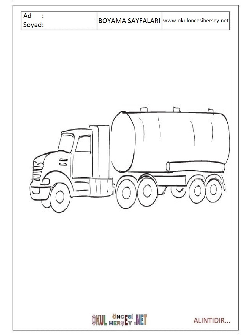 Çocuklar İçin Tanker Boyama Sayfaları 